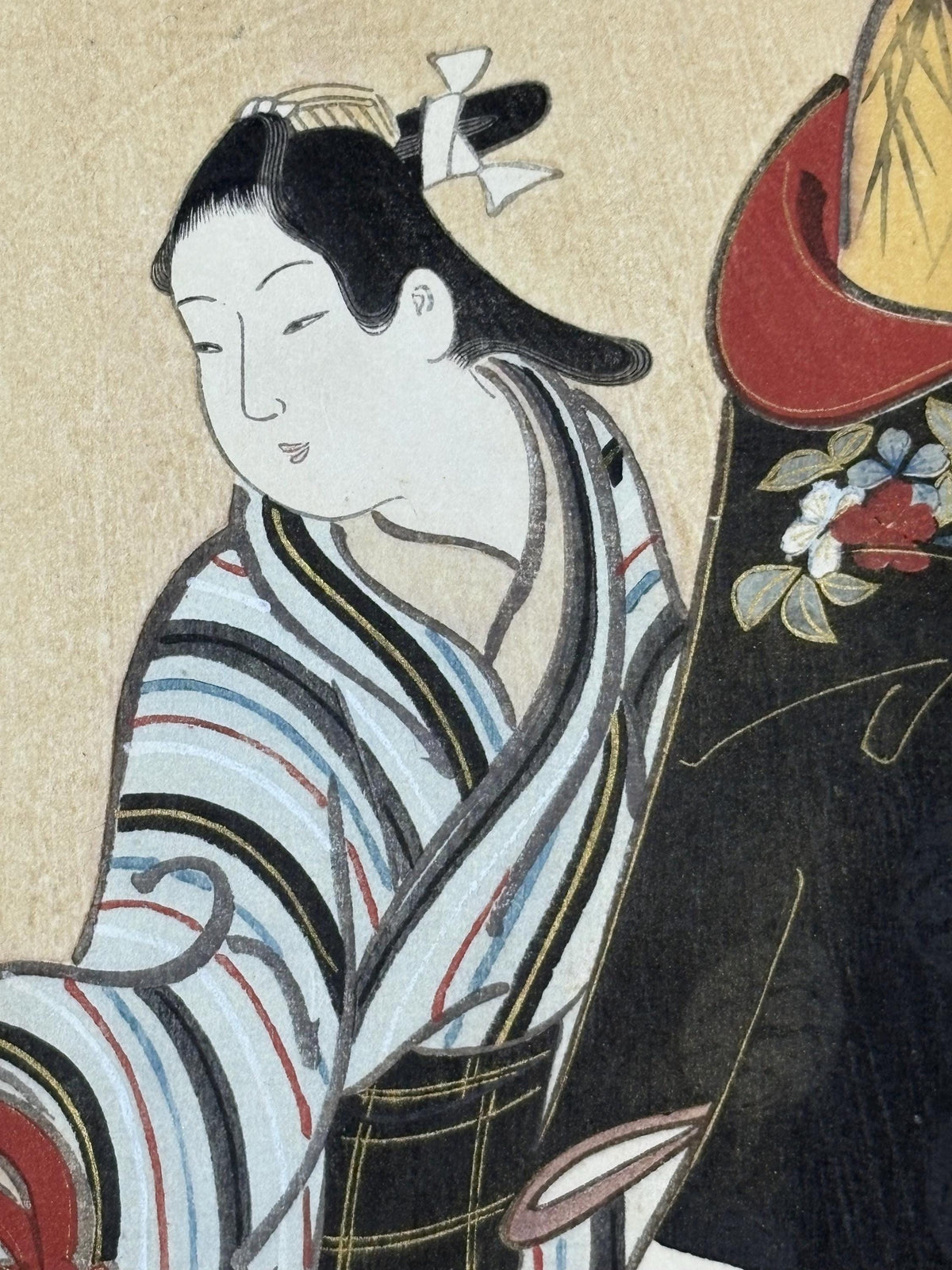 Japanese antique Ukiyoe, woodcut print, 1906, Japanese antique woodblock print, Miyagawa Choki, "美人少女図", from Ukiyoe-ha-gashu.