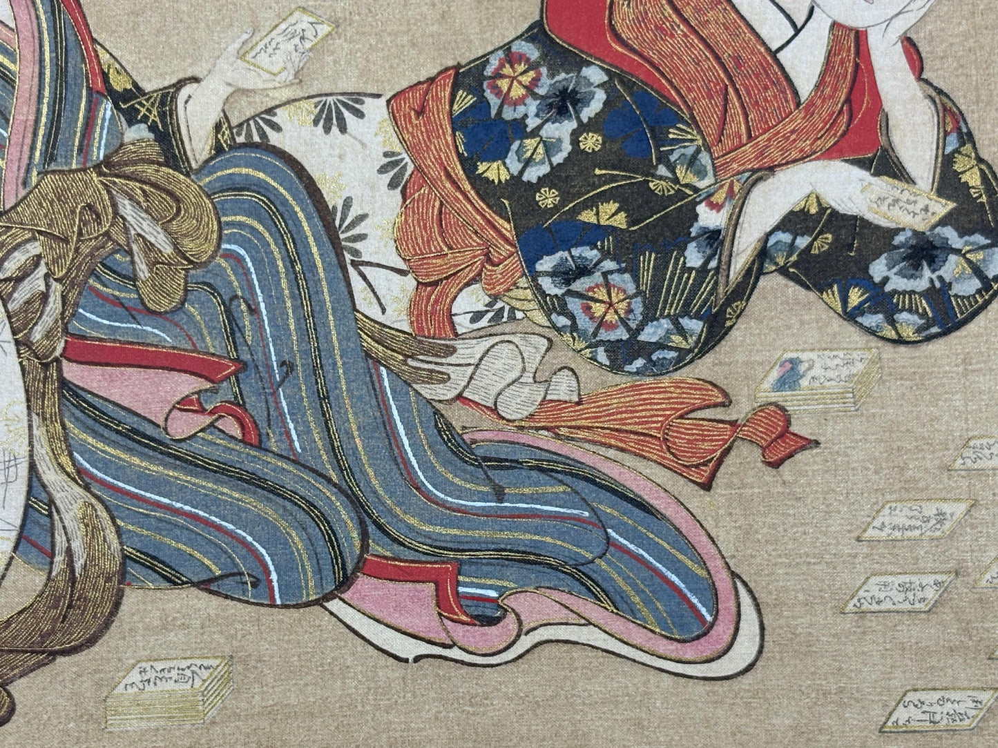 Ukiyoe-ha-gashu, Japanese antique Ukiyoe, woodcut print, 1906, Miyagawa Issho, "美人弄骨牌図"