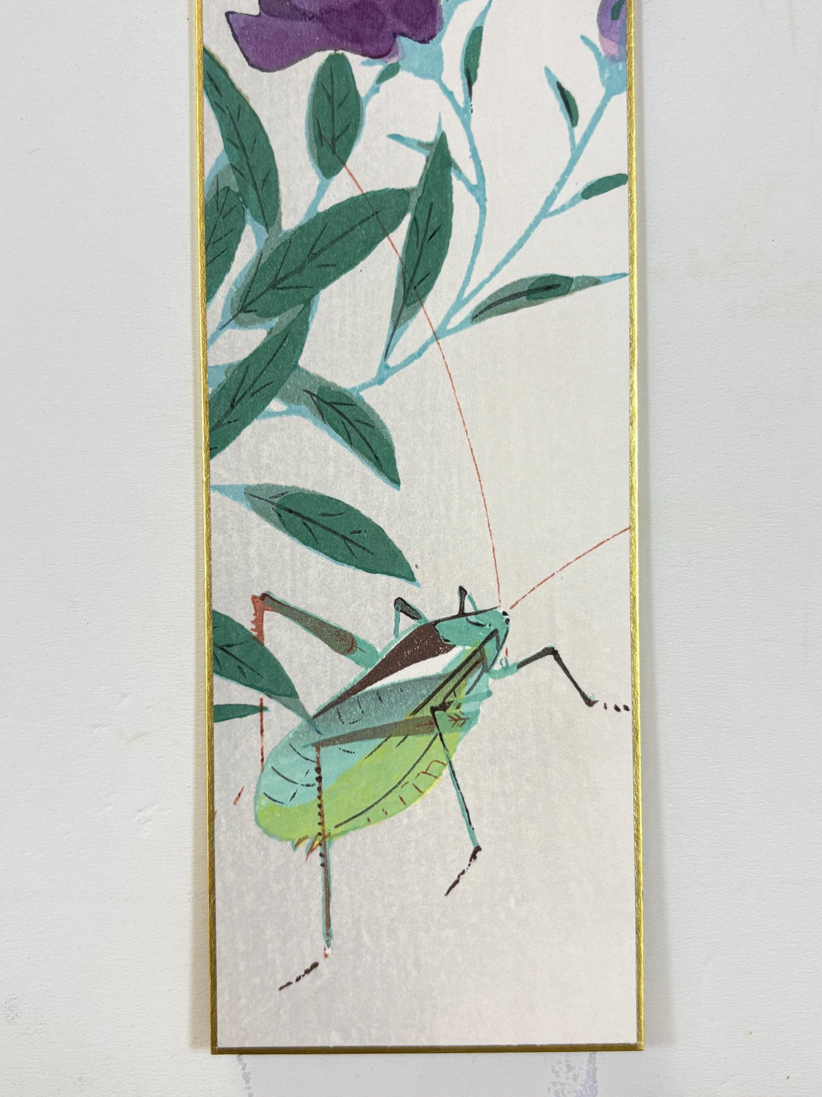 Japanese woodblock print, Fukuda Suiko," Chinese bellflower and Giant katydid"