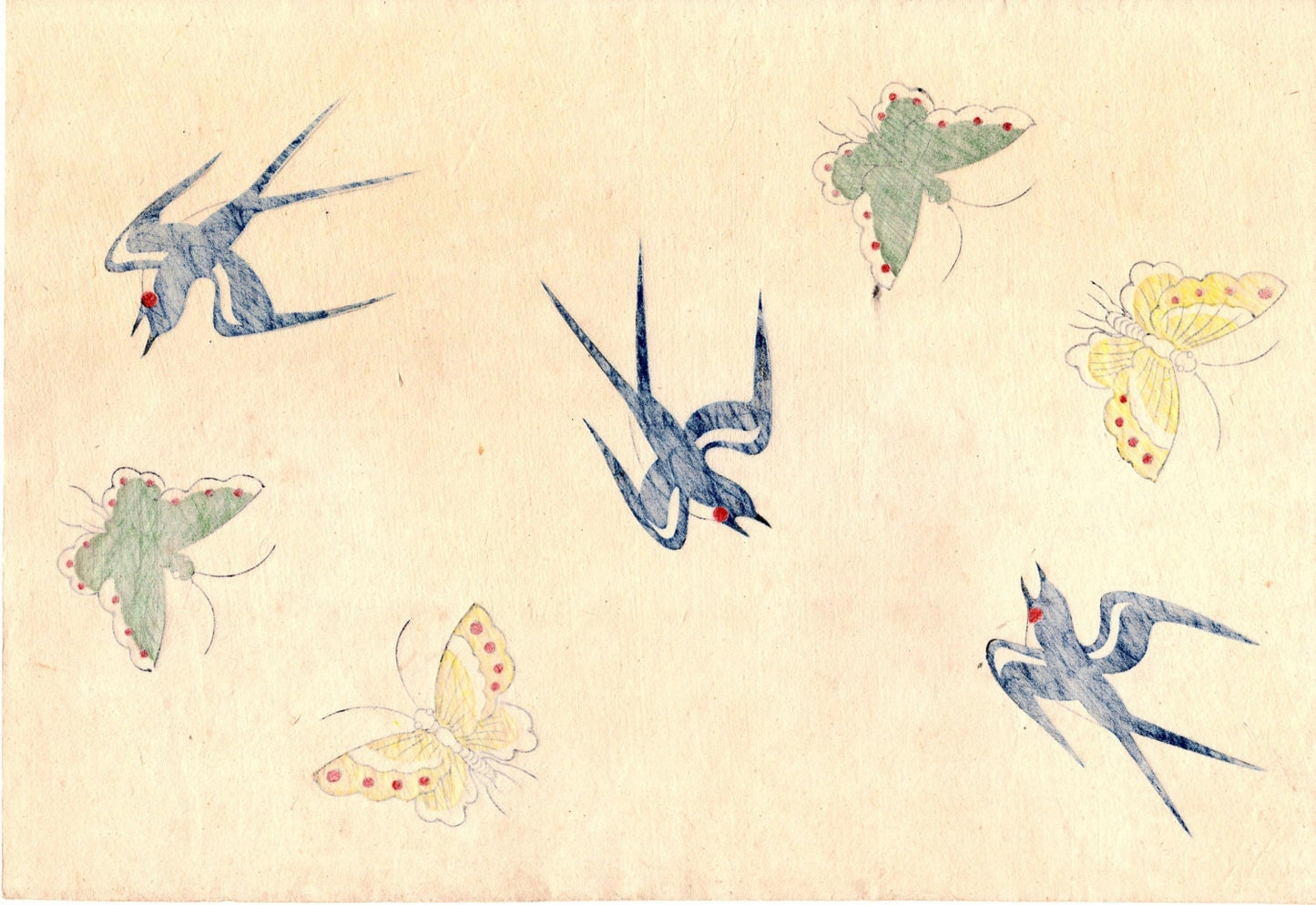 Japanese antique woodblock print, Chiyogami (Paper with colored figures) 6