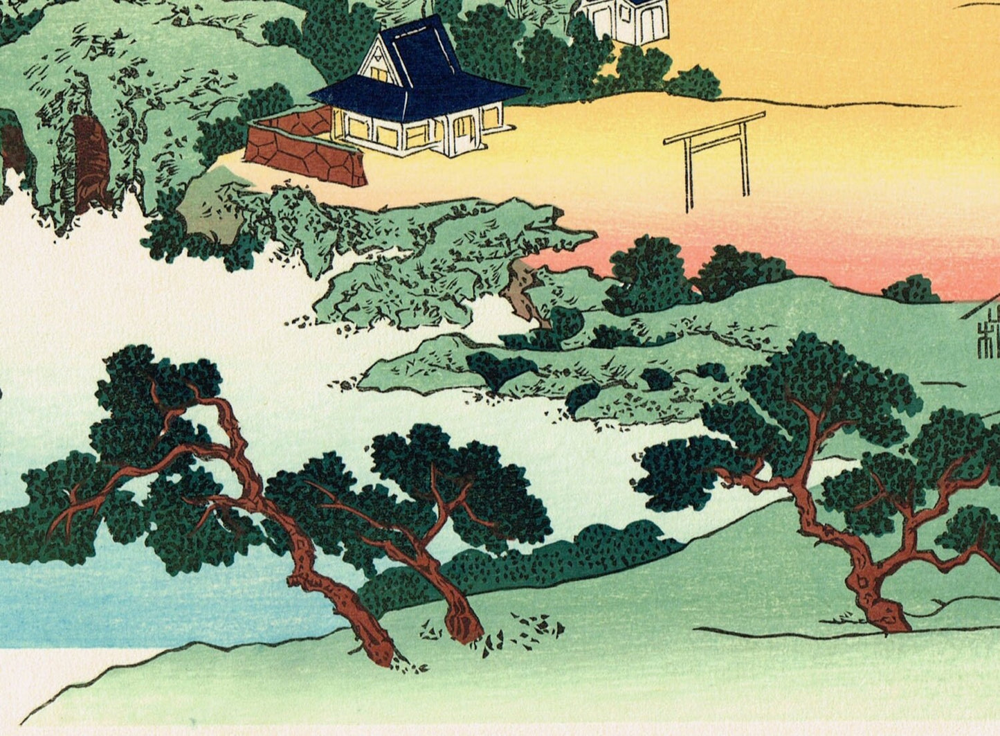 Japanese Ukiyo-e Woodblock print, Hokusai, "Sunset Glow at Jungai"