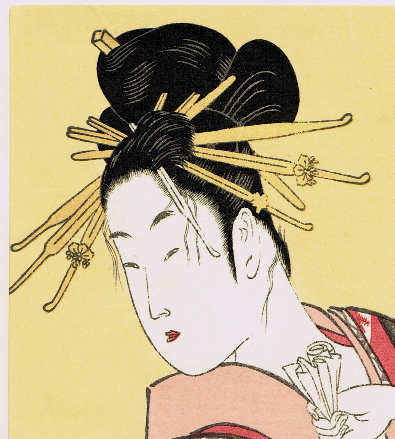 Japanese Ukiyo-e Woodblock print, Utamaro, "The Courtesan, Hanazuma of the Hyogoyo"