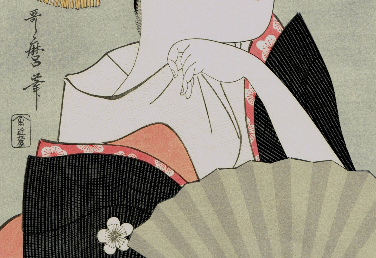 Japanese Ukiyo-e Woodblock print, Utamaro, "Portrait of Tomimoto Toyohina"