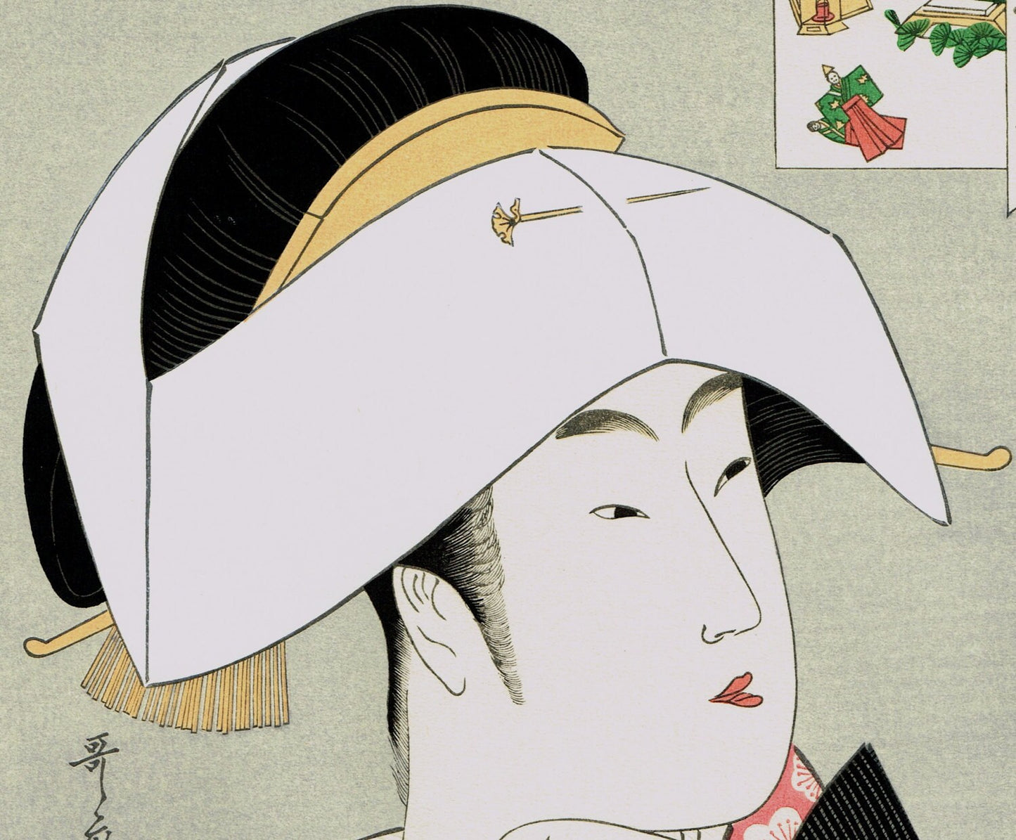 Japanese Ukiyo-e Woodblock print, Utamaro, "Portrait of Tomimoto Toyohina"