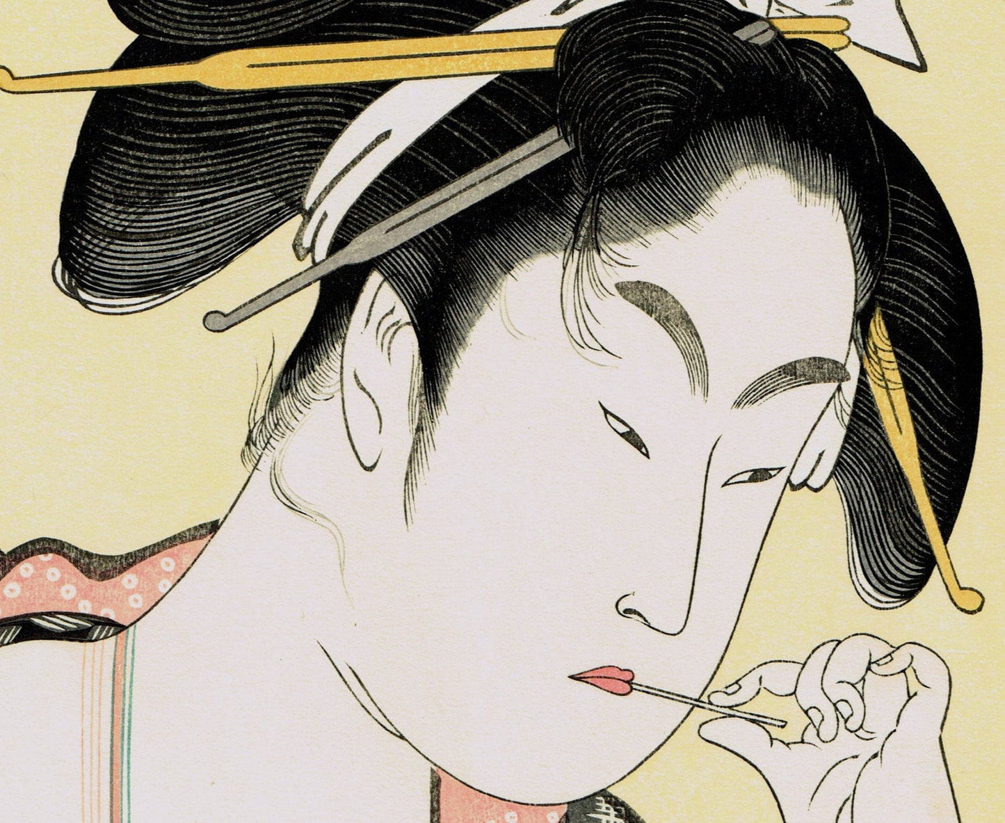 Japanese Ukiyo-e Woodblock print, Utamaro, "5 Shades of Ink in the Northern Quarte, Moatside Prostitute"