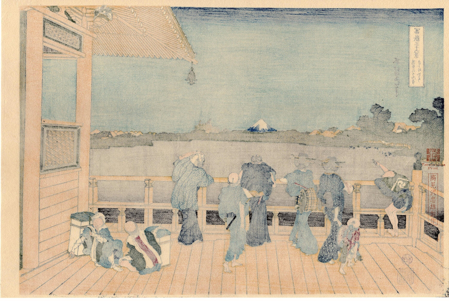 Japanese Ukiyo-e Woodblock print, Hokusai, "Sazai hall - Temple of Five Hundred Rakan"