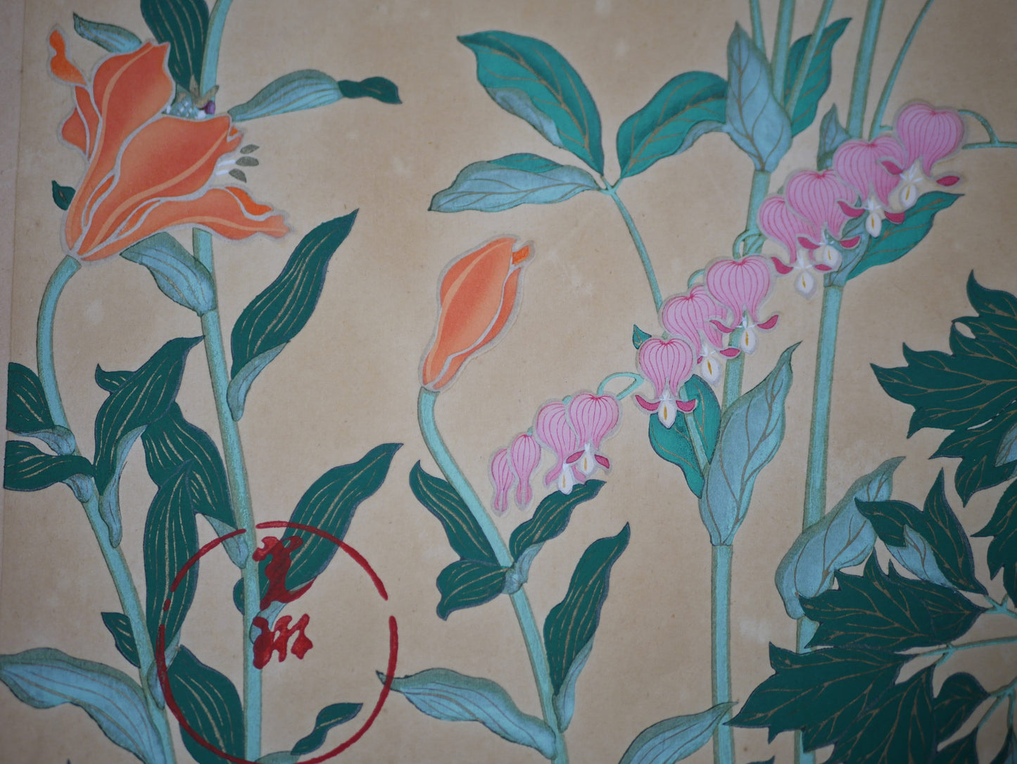1931, Japanese antique woodblock print, Ogata Korin, "Album of Hundred Flowers by Artists of Rinpa School, star lily, lyreflower"