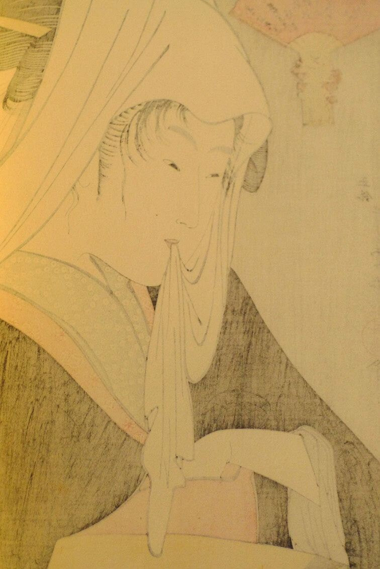 Japanese Ukiyoe, Woodblock print, antique, Utamaro, "Love for a Street-walker "