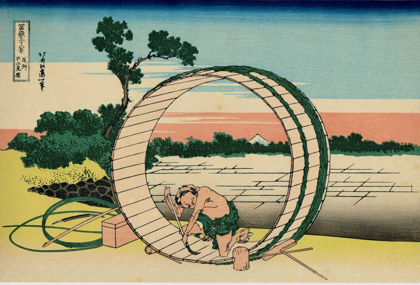 Japanese Ukiyo-e Woodblock print, Hokusai, "Fuji View Field in Owari Province, from the series Thirty-six Views of Mount Fuji"