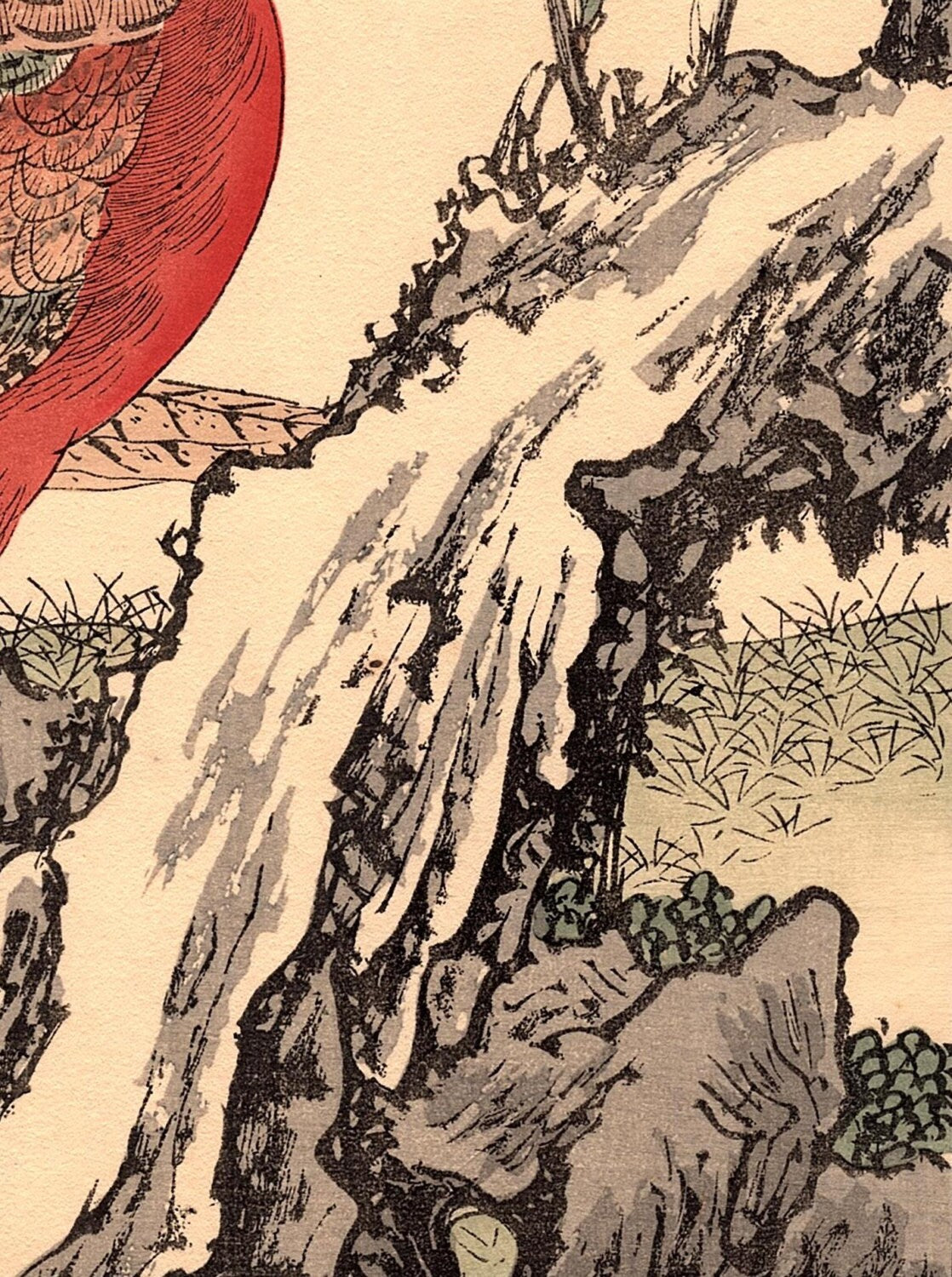 1892, Japanese Antique Original Woodblock Print, Imao Keinen, "Golden Pheasant"