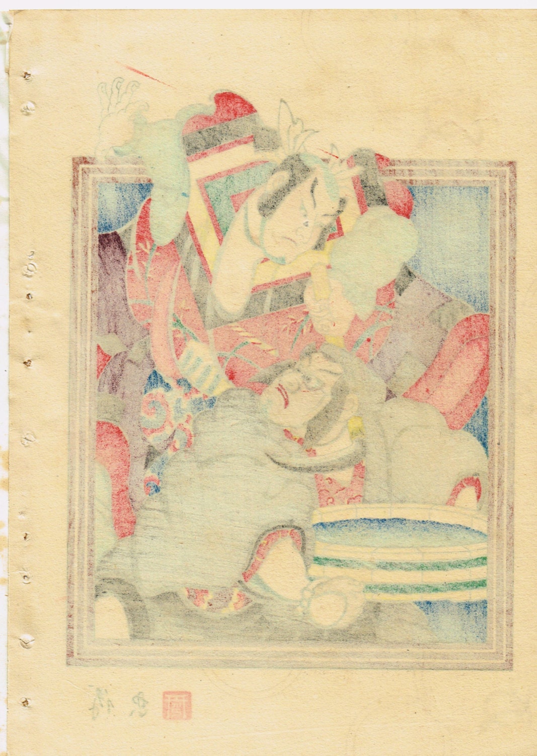 Japanese original Ukiyo-e Woodblock print, Torii kiyotada4, Kabuki Actor 5
