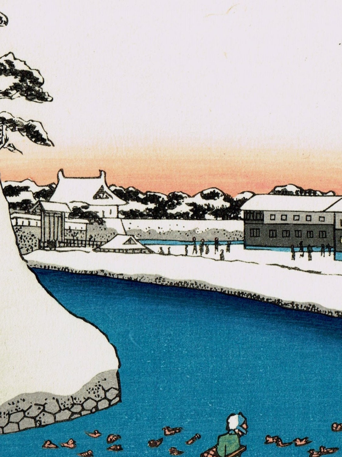 Japanese Ukiyoe, Woodblock print, Hiroshige, "Sotosakurada Benkeibori, Sakuranoi"