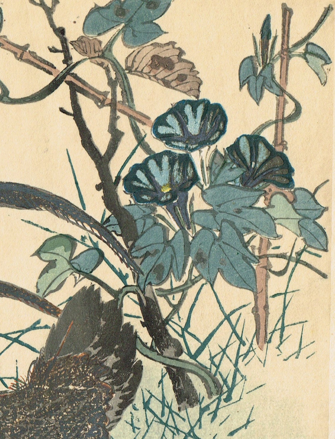 1913, Japanese Woodblock print, antique, Kobayashi Gokyo, "Fowl"