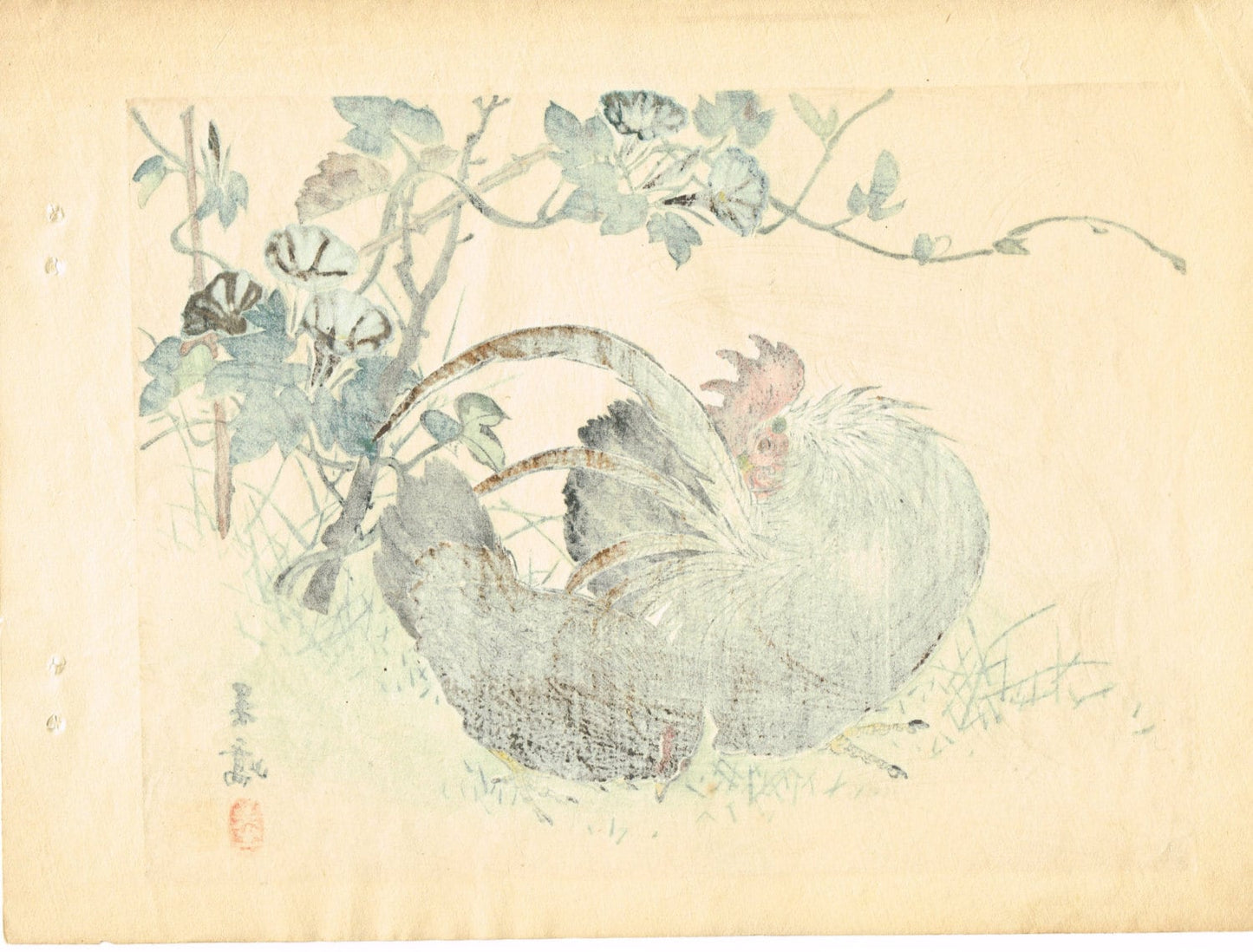 1913, Japanese Woodblock print, antique, Kobayashi Gokyo, "Fowl"