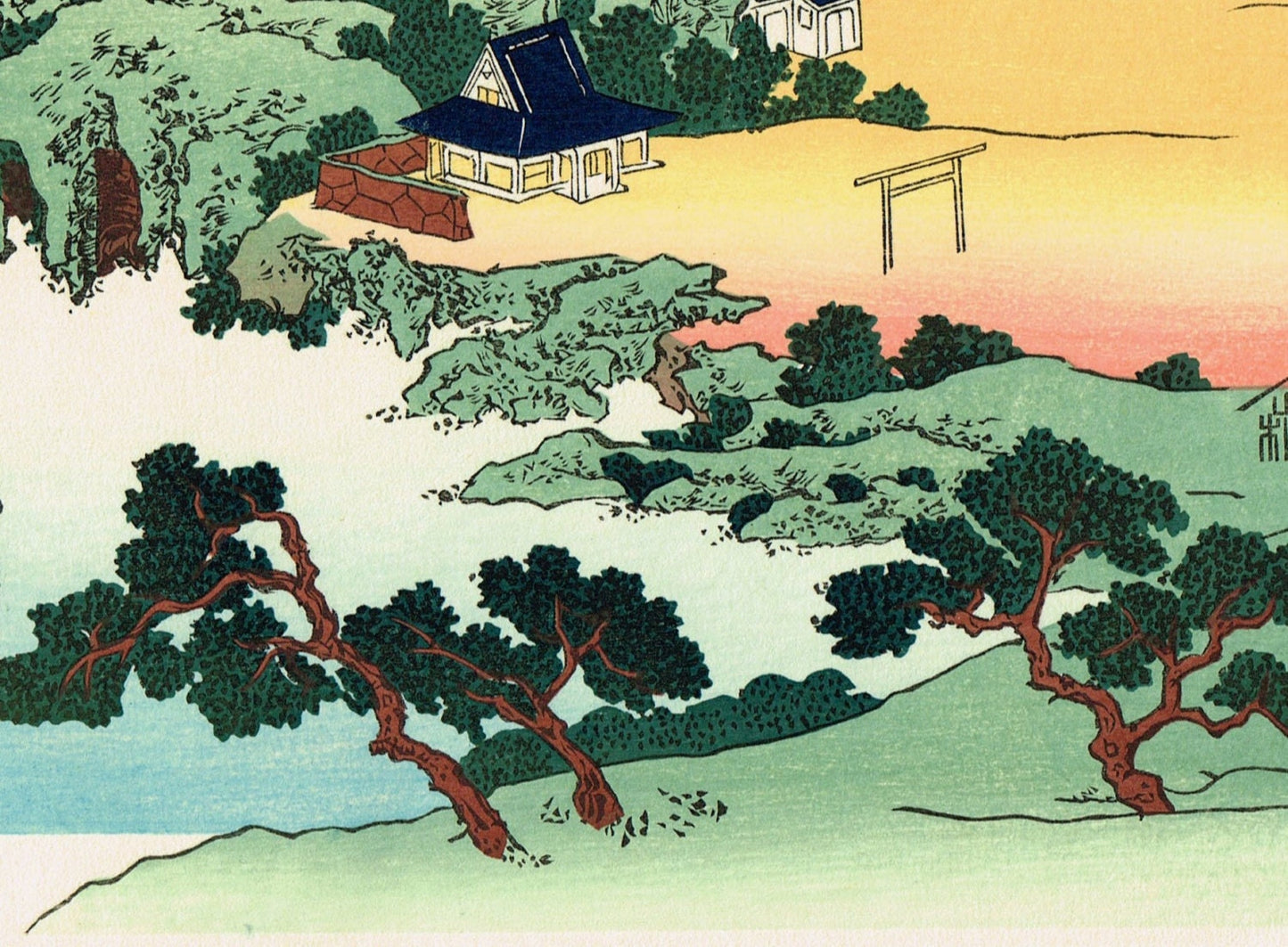 Japanese Ukiyo-e Woodblock print, Hokusai, "Sunset Glow at Jungai"
