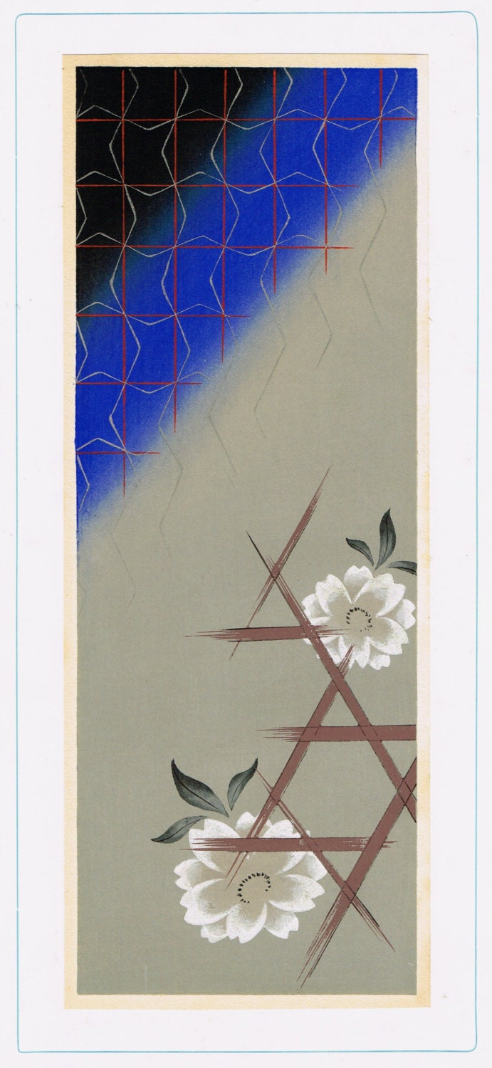 Japanese antique woodblock print, Design, Matsumura Suiho, Kimono design. 1