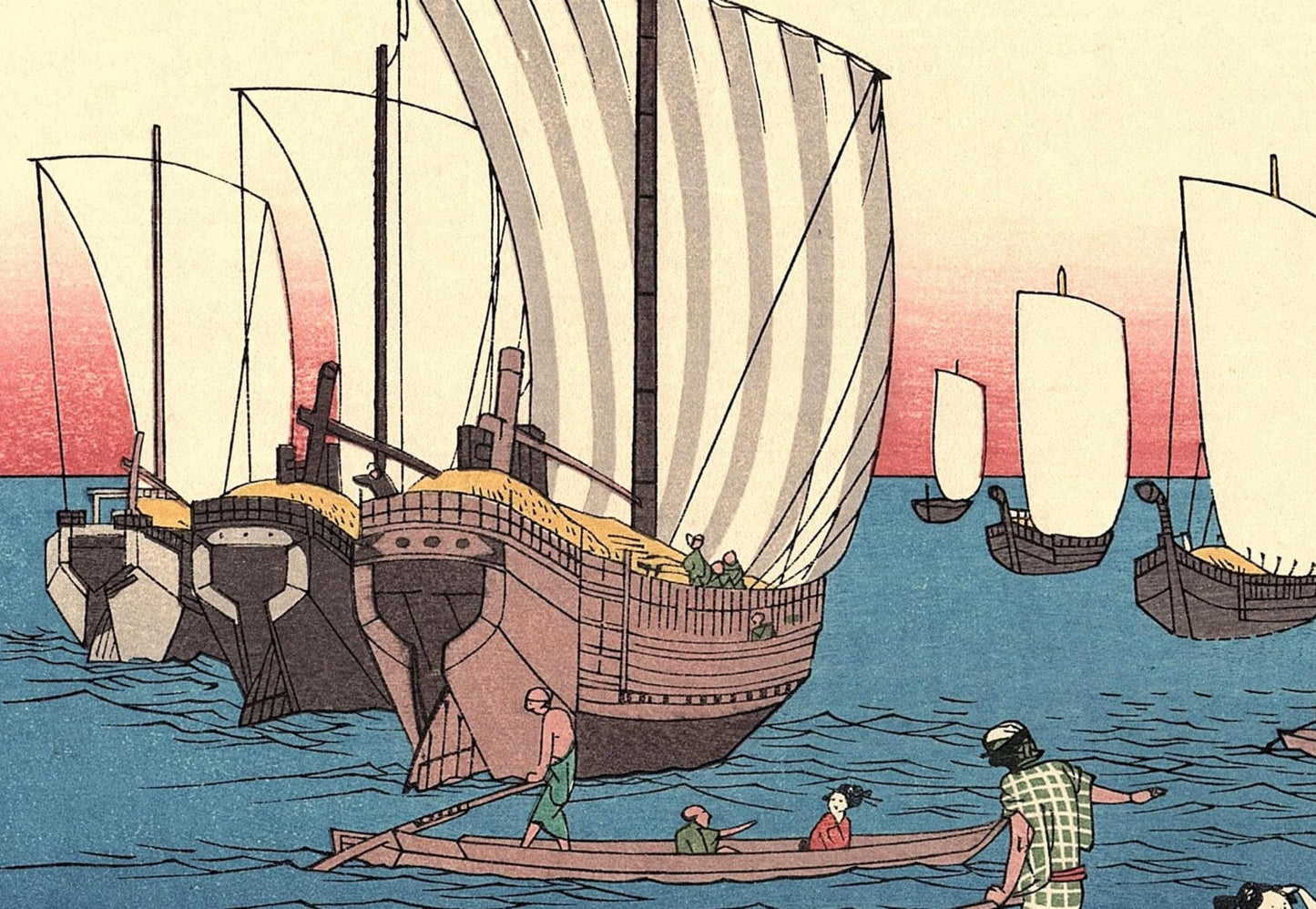 Japanese Ukiyoe, Woodblock print, Hiroshige, "Shimonoseki in Nagato Province ".