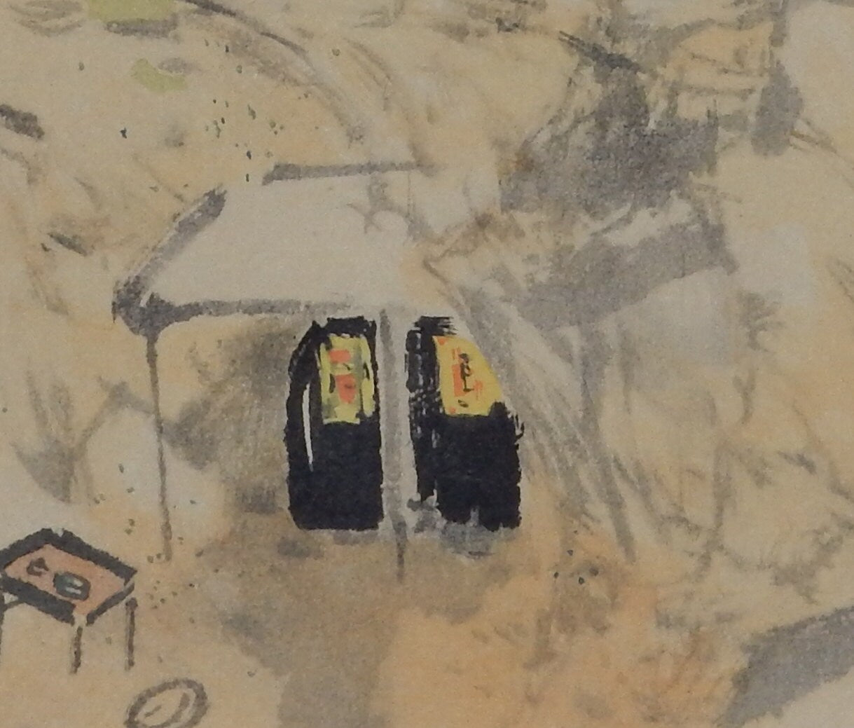 1936, Japanese antique print, Takeuchi Seihō, "Yellow River, Cave dwelling"