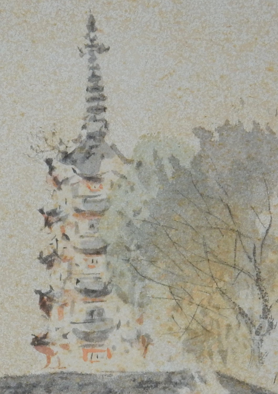 1936, Japanese antique print, Takeuchi Seihō, "Suzhou, Temple towers"