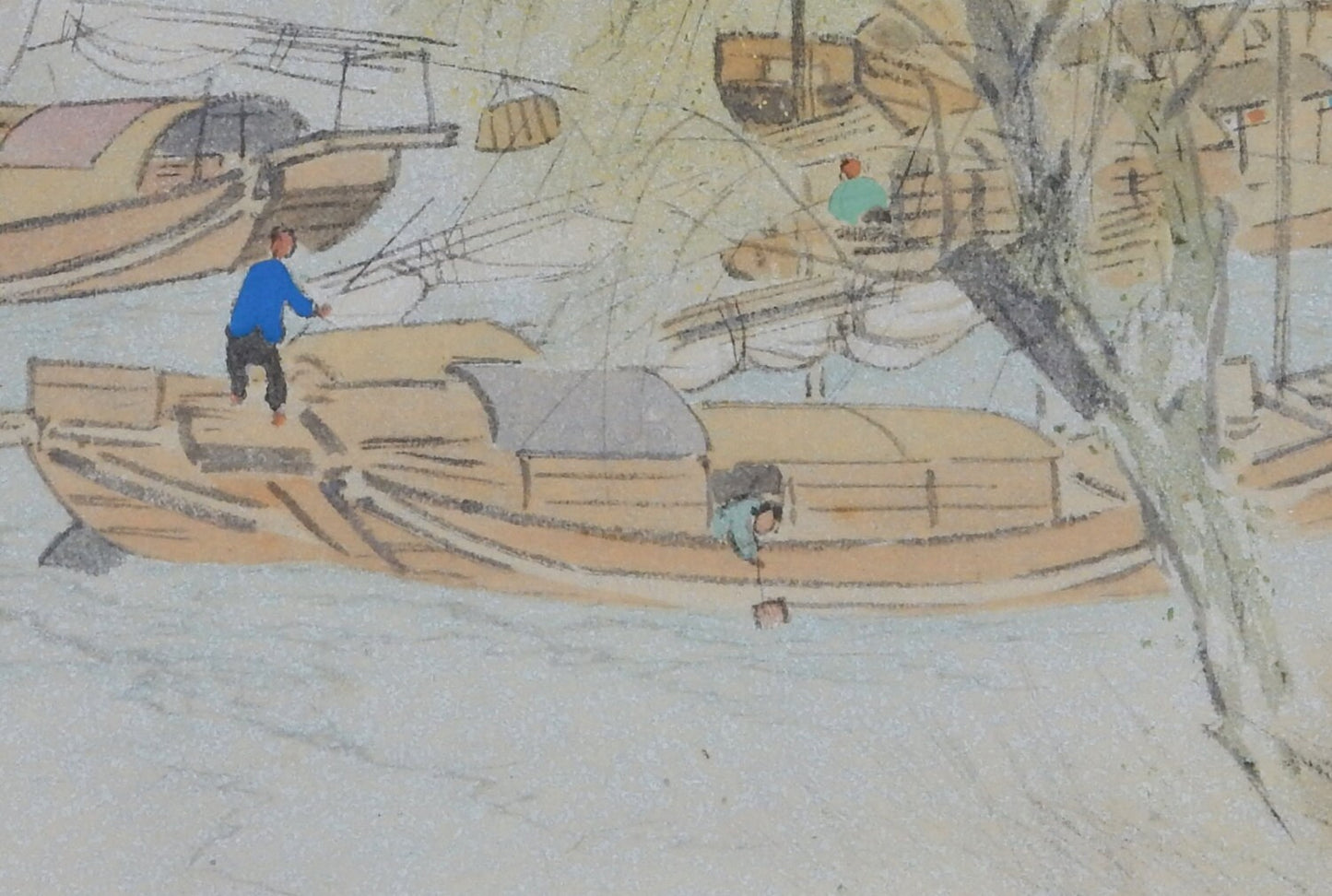 1936, Japanese woodblock print, Takeuchi Seihō, "Zhenjiang, Boats"