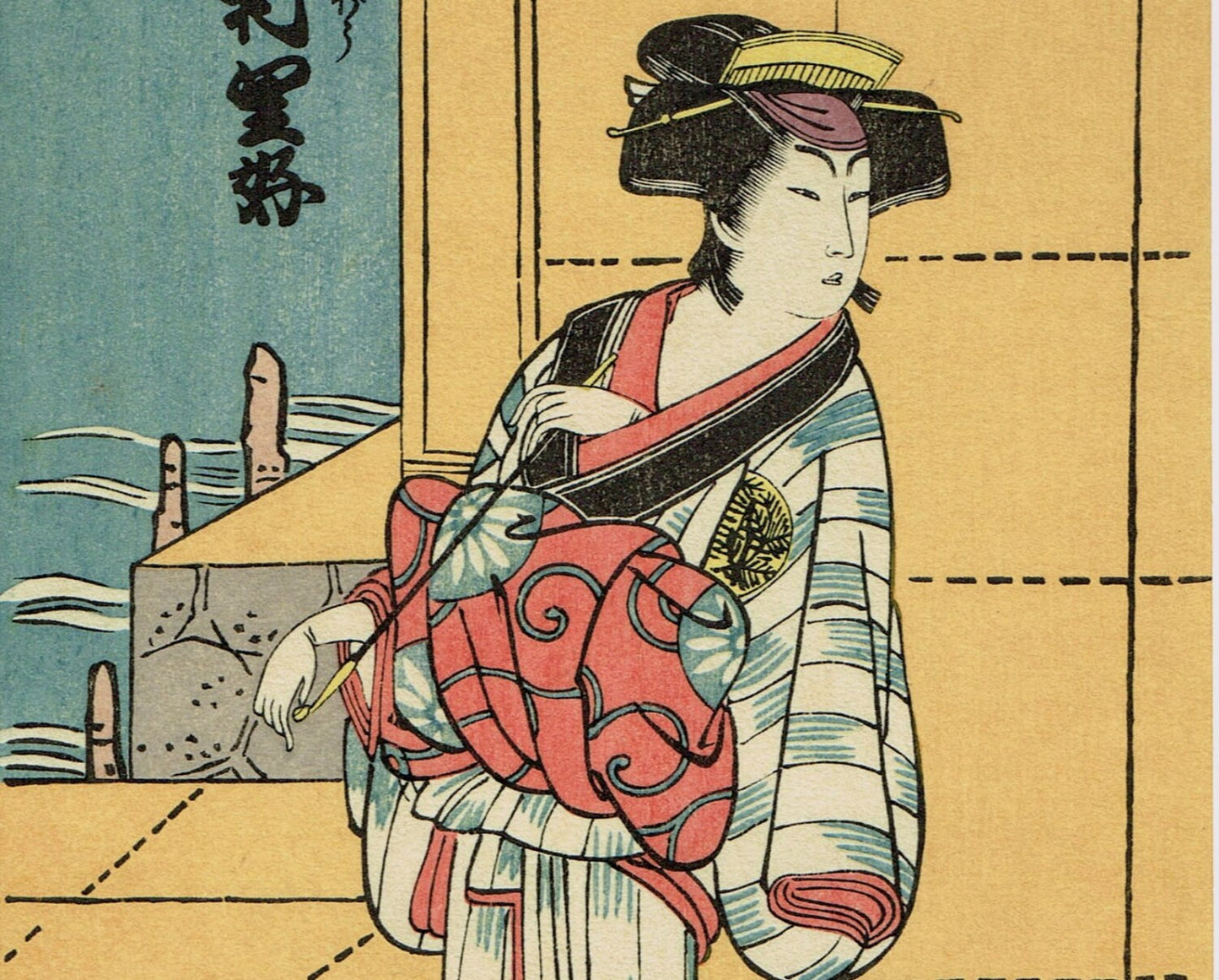 apanese Ukiyo-e Woodblock print, Hokusai, "The actor Nakamura Riko in the role of the wife of Fukukiyo"