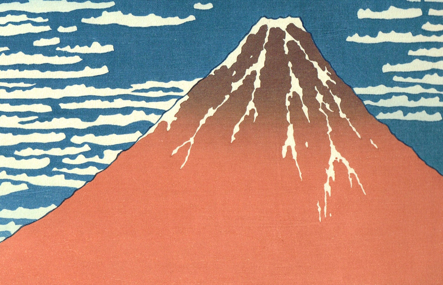 Japanese Ukiyo-e, Woodcut print, 1972, Hokusai, "View on a fine breezy day"