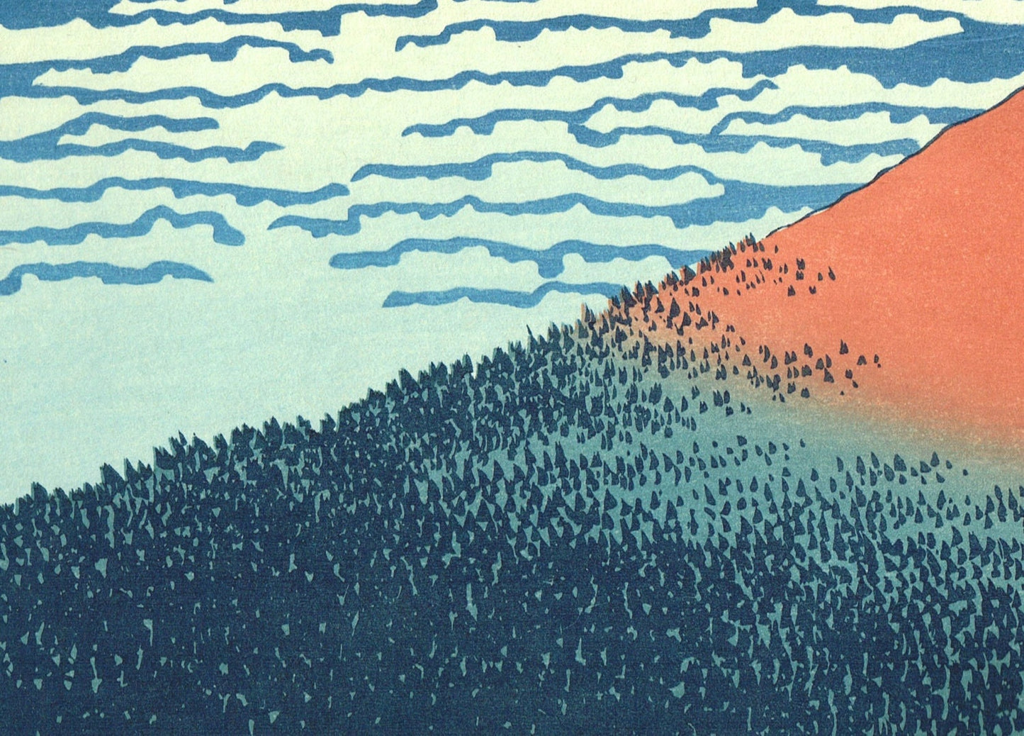 Japanese Ukiyo-e, Woodcut print, 1972, Hokusai, "View on a fine breezy day"