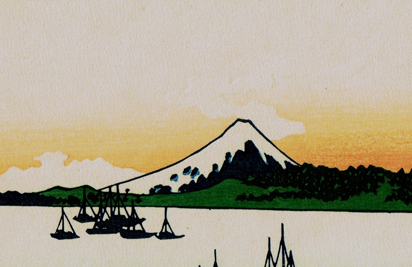 Japanese Ukiyo-e Woodblock print, Hokusai, "Tsukuda Island in Musashi Province, from the series Thirty-six Views of Mount Fuji"
