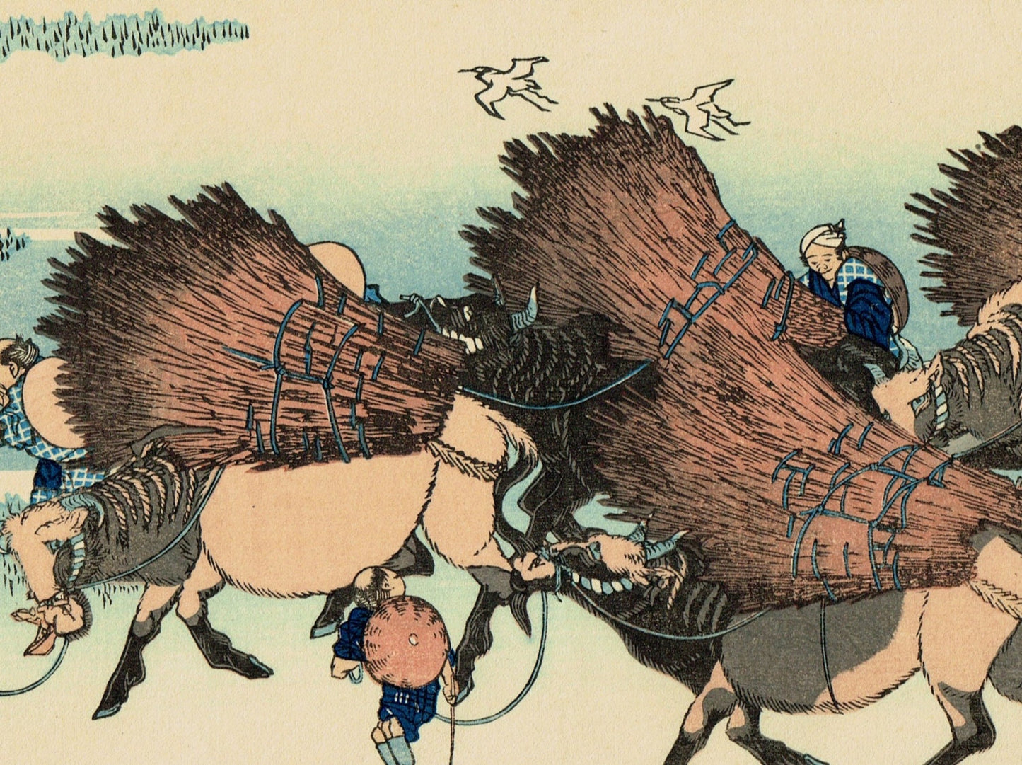 Japanese Ukiyo-e Woodblock print, Hokusai, "Ōno Shinden in the Suruga Province, from the series Thirty-six Views of Mount Fuji"