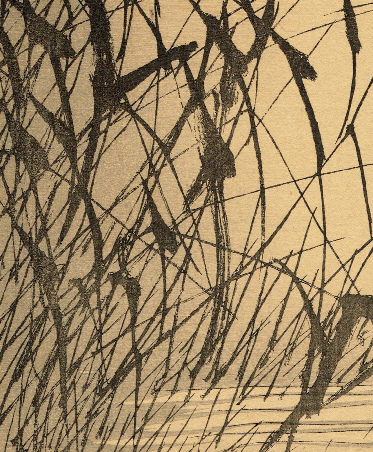 Japanese woodblock print, , Imao Keinen, "Manchurian Wild Rice, Little grebe"