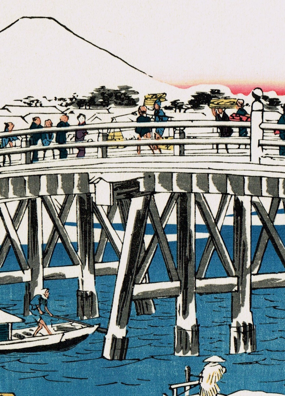 Japanese Ukiyoe, Woodblock print, Hiroshige, "Nihonbashi on a Clear Snowy Morning"