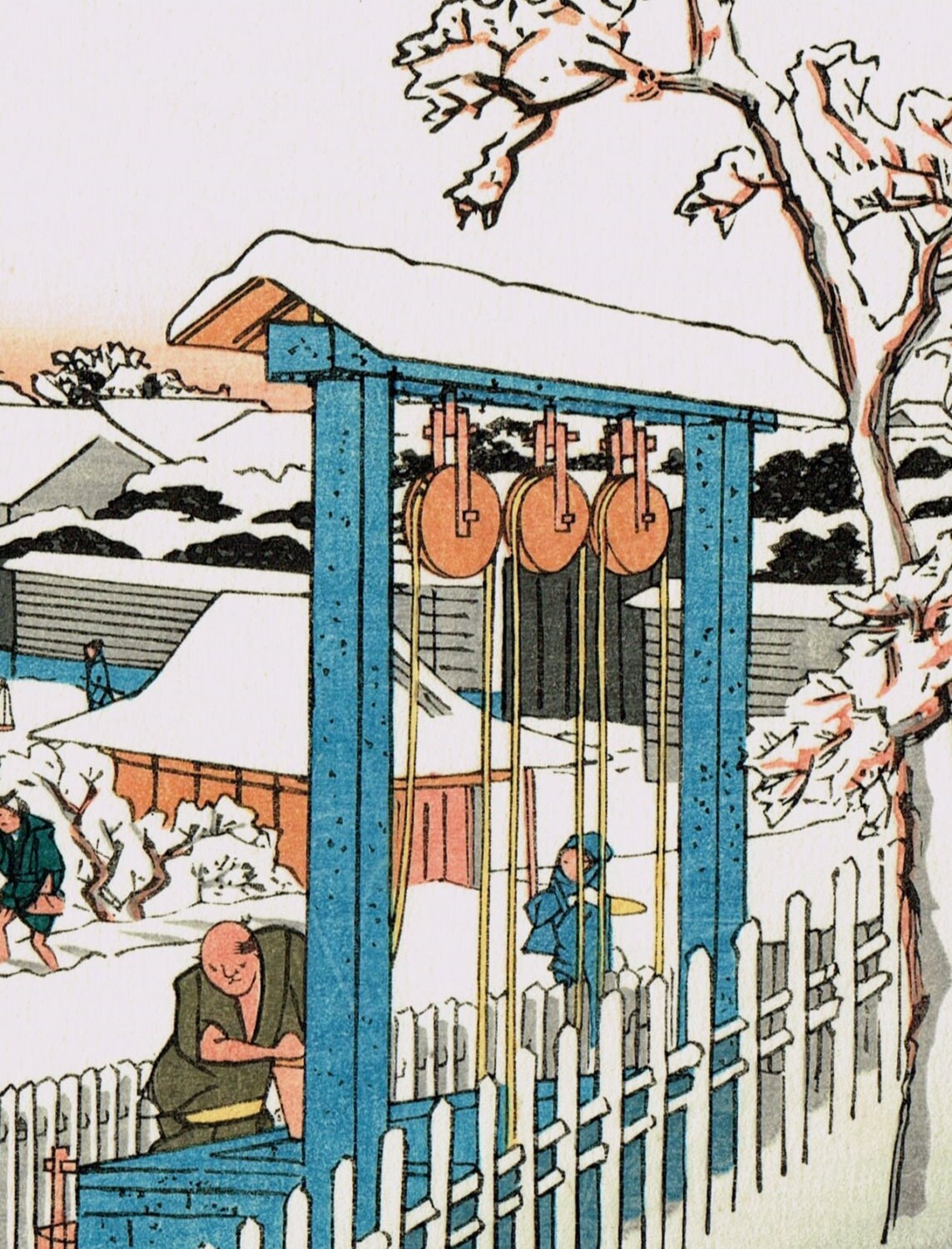 Japanese Ukiyoe, Woodblock print, Hiroshige, "Sotosakurada Benkeibori, Sakuranoi"