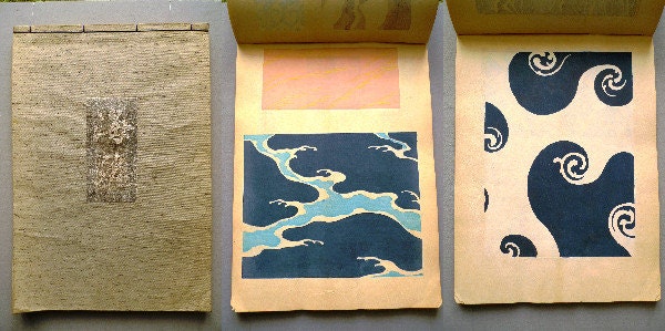 1902, Japanese woodcut design book, Kamisaka Sekka, "Kairo (wave design)", original 1st edition.