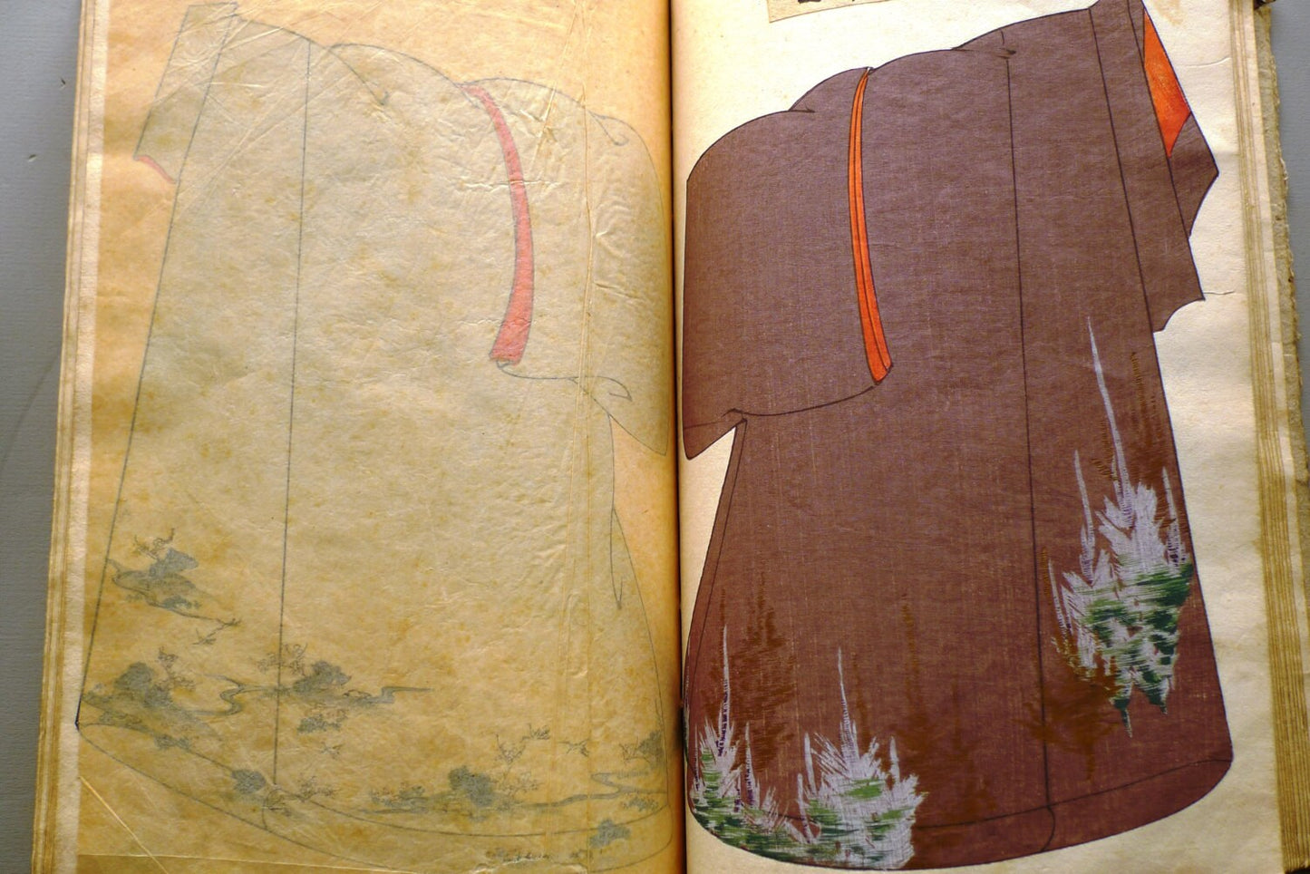 1907, Japanese  woodcut design book, "Kinukurabe", Kimono desgin.