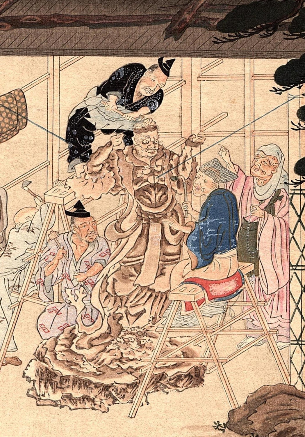 1923, Japanese vintage Woodblock print, Fujiwara Takakane, "Sculptor of Buddha image"