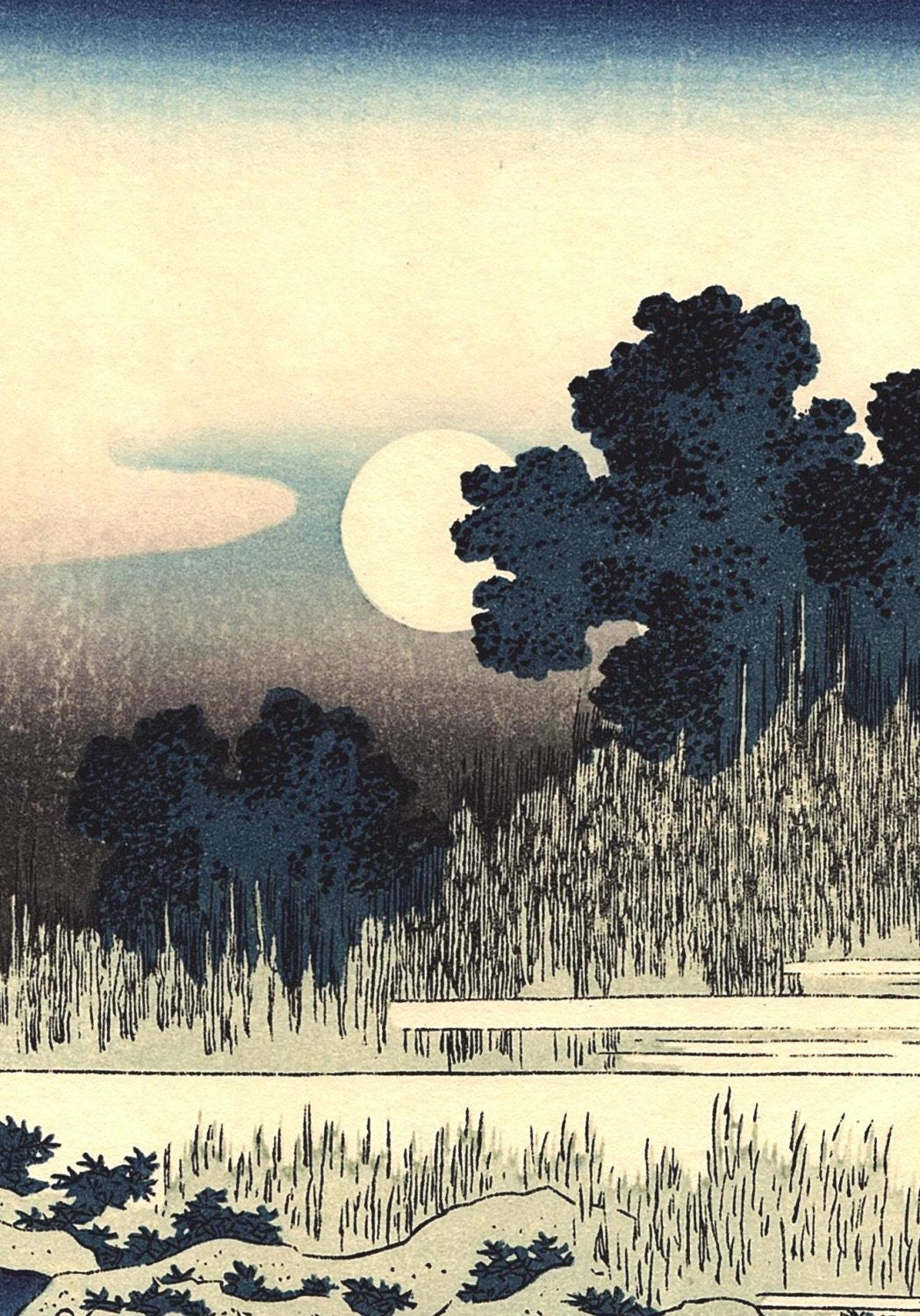 Japanese Ukiyo-e Woodblock print, Hokusai , "The Gatherer of Rushes"