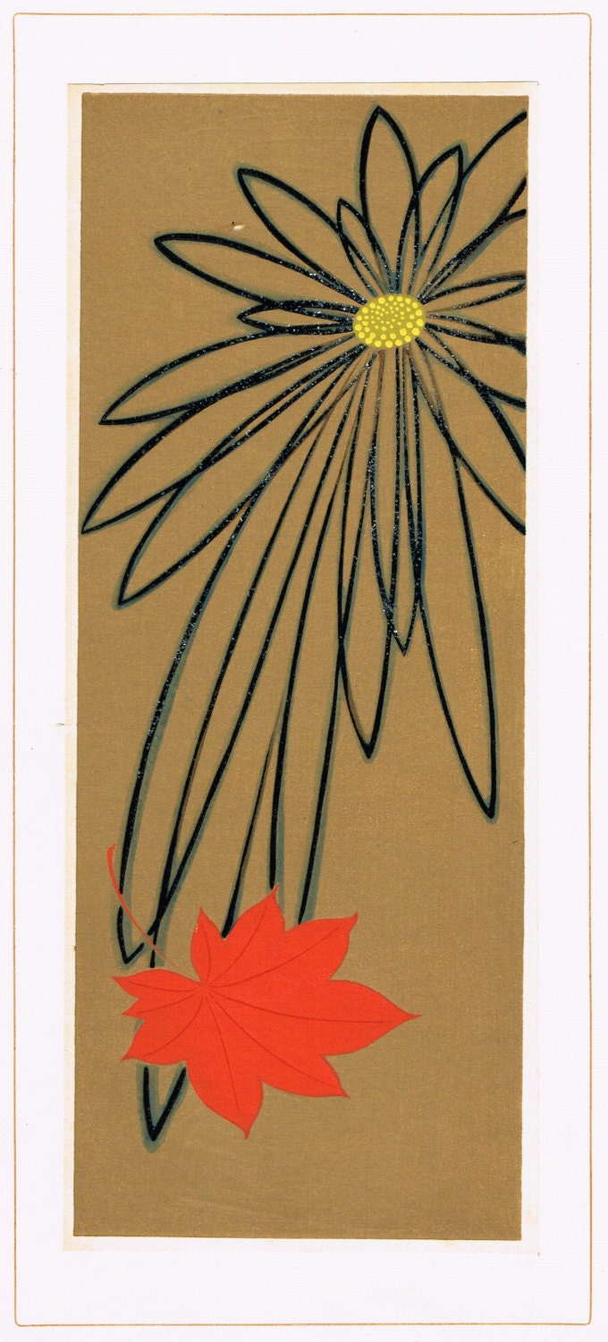 Japanese antique woodblock print, Design, Matsumura Suiho, Kimono design. 3