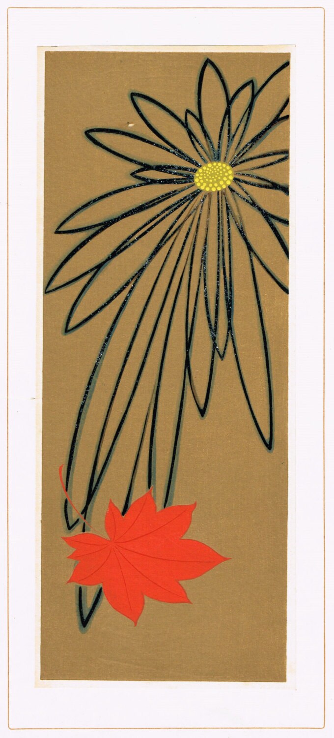 Japanese antique woodblock print, Design, Matsumura Suiho, Kimono design. 3
