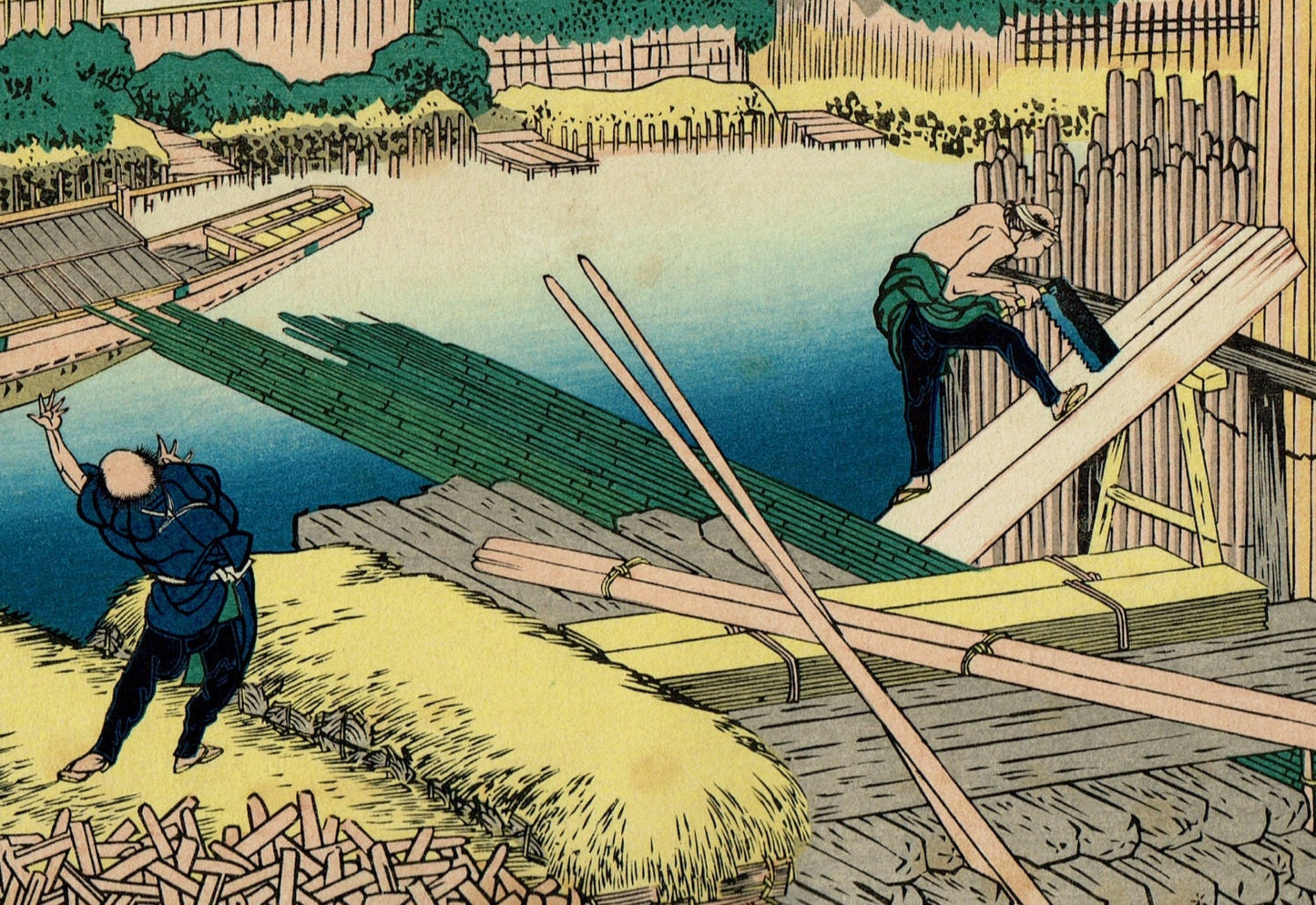 Japanese Ukiyo-e Woodblock print, Hokusai, "Tatekawa in Honjo, from the series Thirty-six Views of Mount Fuji"