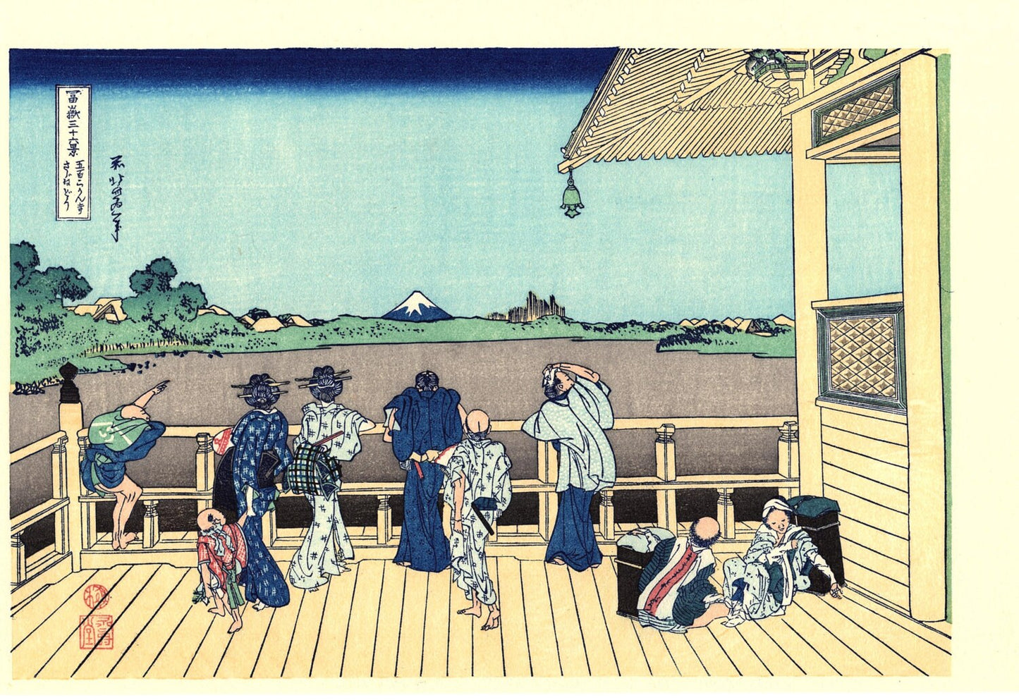 Japanese Ukiyo-e Woodblock print, Hokusai, "Sazai hall - Temple of Five Hundred Rakan, Thirty-six Views of Mount Fuji"