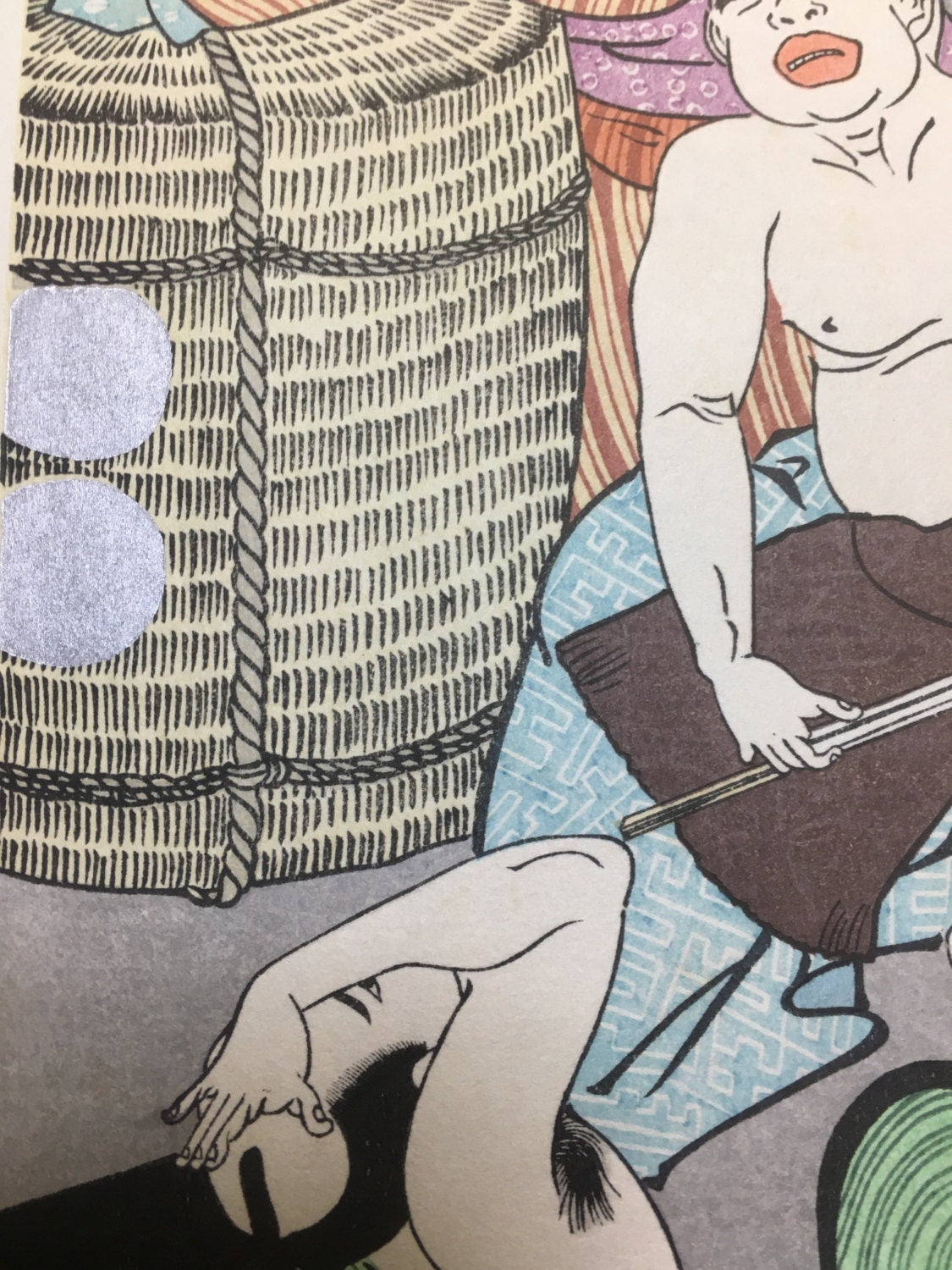 Japanese Ukiyoe, Woodblock print, antique, Utamaro, "Seven Strange Men Blind Drunk" 3