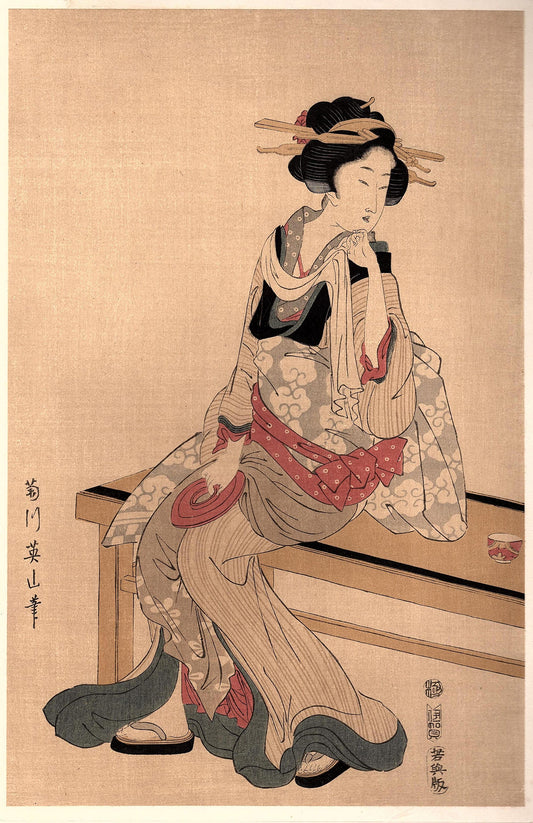Japanese antique Ukiyoe, woodcut print, 1906, Japanese antique woodblock print, Kikukawa Eizan, from Ukiyoe-ha-gashu.