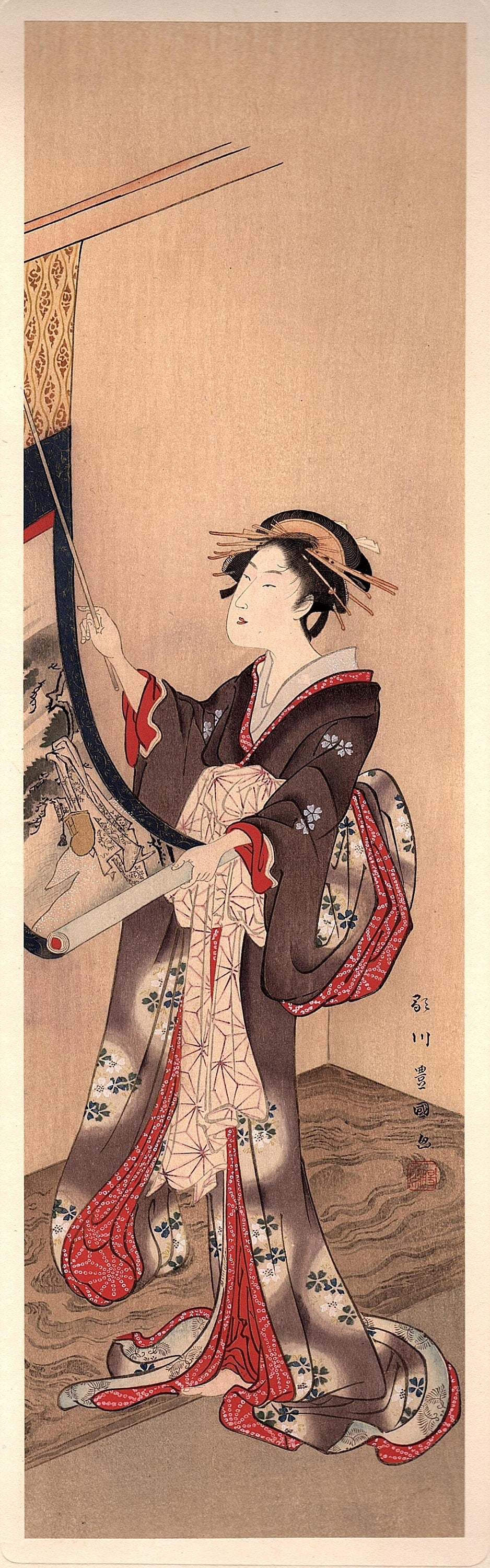 Japanese antique Ukiyoe, woodcut print, 1906, Japanese antique woodblock print, Utagawa Toyokuni, from Ukiyoe-ha-gashu.