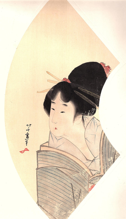 Japanese antique Ukiyoe, woodcut print, 1906, Japanese antique woodblock print, Hokusai Katsushika, "A Beauty", from Ukiyoe-ha-gashu.