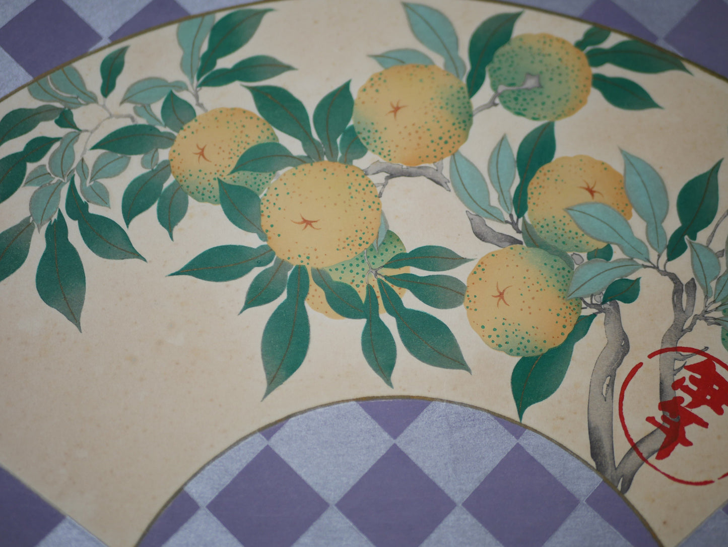 1931, Japanese antique woodblock print, Tawaraya Sotatsu, "Album of Hundred Flowers by Artists of Rinpa School,  Yuzu", woodcut print.