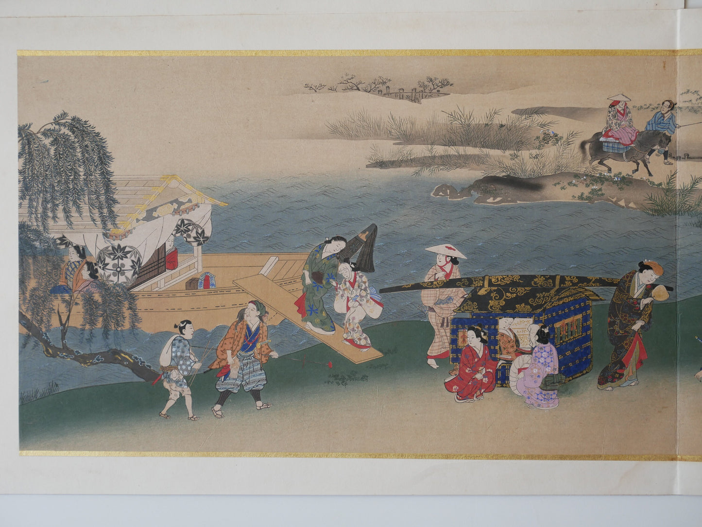 Ukiyoe-ha-gashu, 1906, Japanese antique woodblock print, Miyagawa Choshun, "四季行楽図"