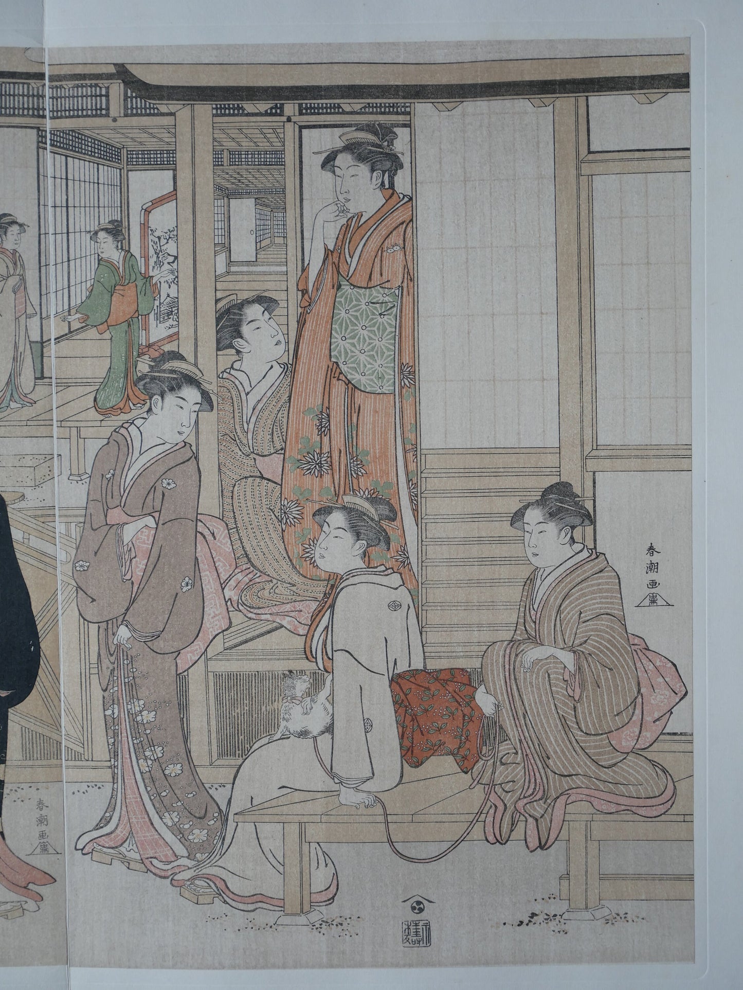 Ukiyoe-ha-gashu,  1906, Japanese antique woodblock print,Katsukawa Shuncho, "Parody of the Wakana no Jô Chapter of the Tale of Genji"