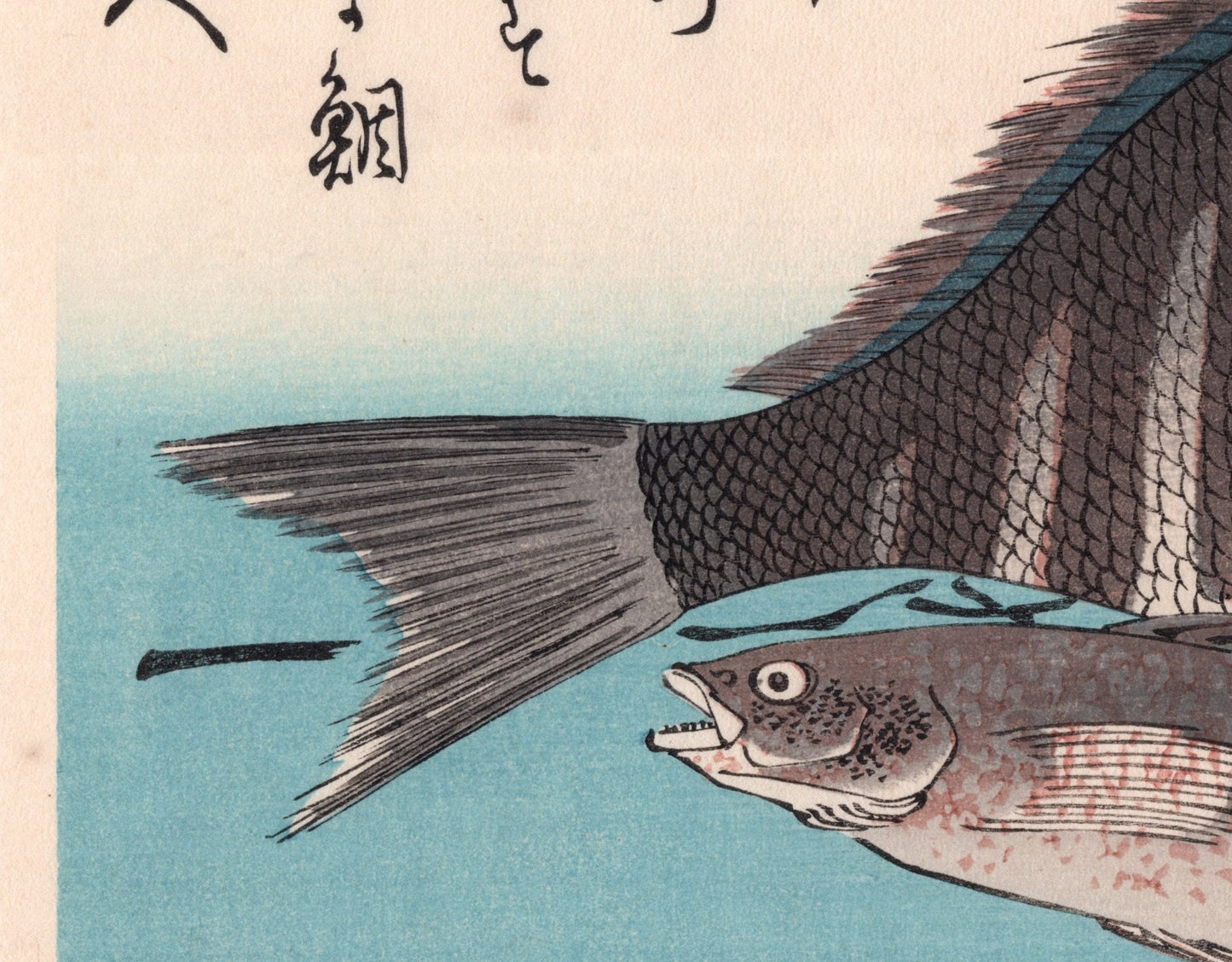 Japanese Ukiyoe, woodcut print, Hiroshige, "Striped Sea Bream, Rock Trout & Nandina".