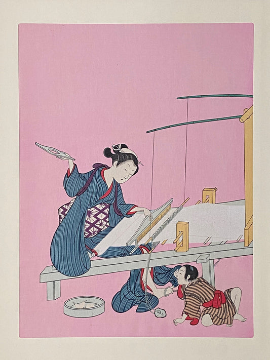 Japanese Ukiyoe, woodcut print, Suzuki Harunobu, "The Weaver"