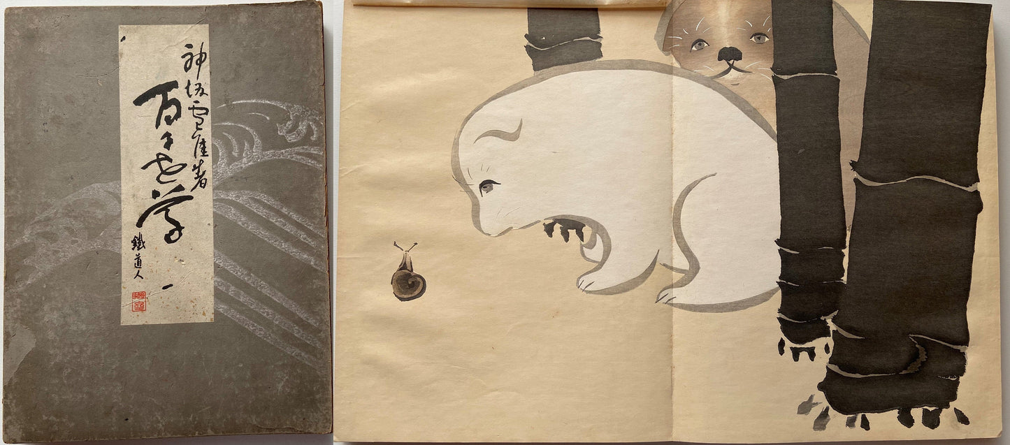 Japanese antique woodcut design book, 1909, Kamisaka Sekka, "World of Things (Momoyogusa)", 2 volumes.